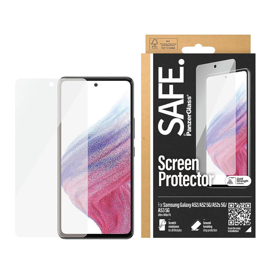 Skjermbeskytter PanzerGlass Safe. Ultra-Wide Fit for Samsung Galaxy A53 5G A536 / A52s 5G A528 / A52 5G A526, Herdet glass, Full lim.