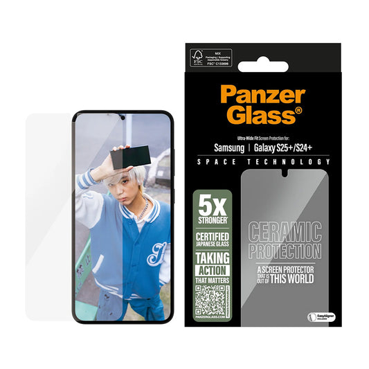 Beskyttelsesfolie PanzerGlass Ultra-Wide Ceramic EasyAligner for Samsung Galaxy S25+ S936 / S24+ S926, Herdet Glass, Full Lim