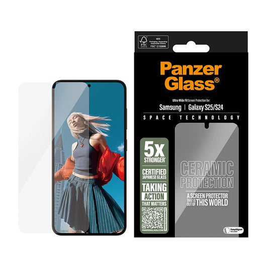 PanzerGlass Ultra-Wide Ceramic EasyAligner skjermbeskytter for Samsung Galaxy S25 S931 / S24 S921, Herdet glass, Full lim