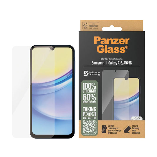 PanzerGlass Ultra-Wide Fit EasyAligner skjermbeskytter for Samsung Galaxy A16 5G A166 / A16 4G A165, Herdet glass, Full lim