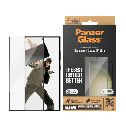 Beskyttelsesfolie Skjerm PanzerGlass Ultra-Wide Fit EasyAligner for Samsung Galaxy S24 Ultra S928, Herdet Glass, Full Lim, Svart