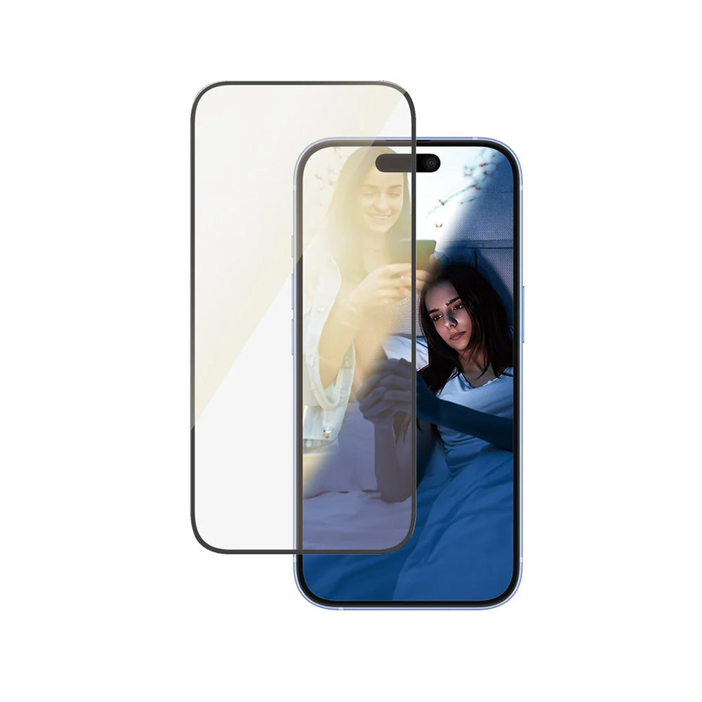 Beskyttelsesfolie PanzerGlass Ultra-Wide Fit EyeCare for Apple iPhone 16 / 15, Herdet Glass, Full Glue, Svart