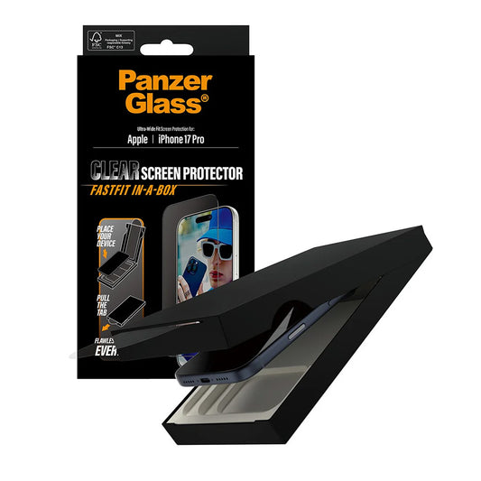 Beskyttelsesfolie PanzerGlass Ultra-Wide Fit Fastfit for Apple iPhone 17 Pro, Herdet Glass, Full Lim, Svart