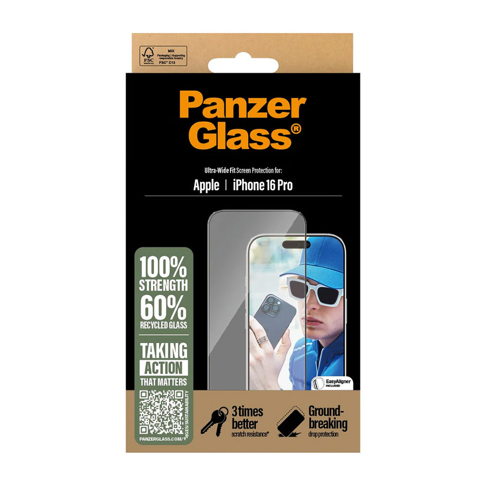 Beskyttelsesfolie PanzerGlass Ultra-Wide Fit for Apple iPhone 16 Pro, Herdet Glass, Full Lim, Svart