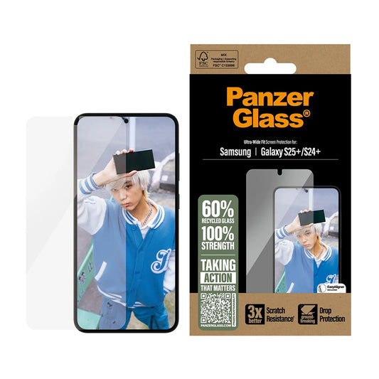 Beskyttelsesfolie PanzerGlass Ultra-Wide Fit for Samsung Galaxy S25+ S936 / S24+ S926, Herdet Glass, Full Lim