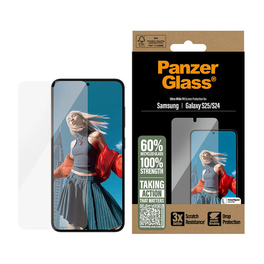 Beskyttelsesfolie PanzerGlass Ultra-Wide Fit for Samsung Galaxy S25 S931 / S24 S921, Herdet Glass, Full Lim