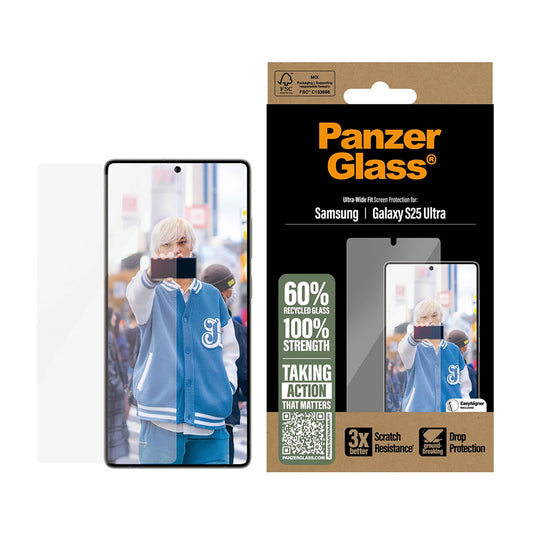 Beskyttelsesfolie Skjerm PanzerGlass Ultra-Wide Fit for Samsung Galaxy S25 Ultra S938, Herdet Glass, Full Lim