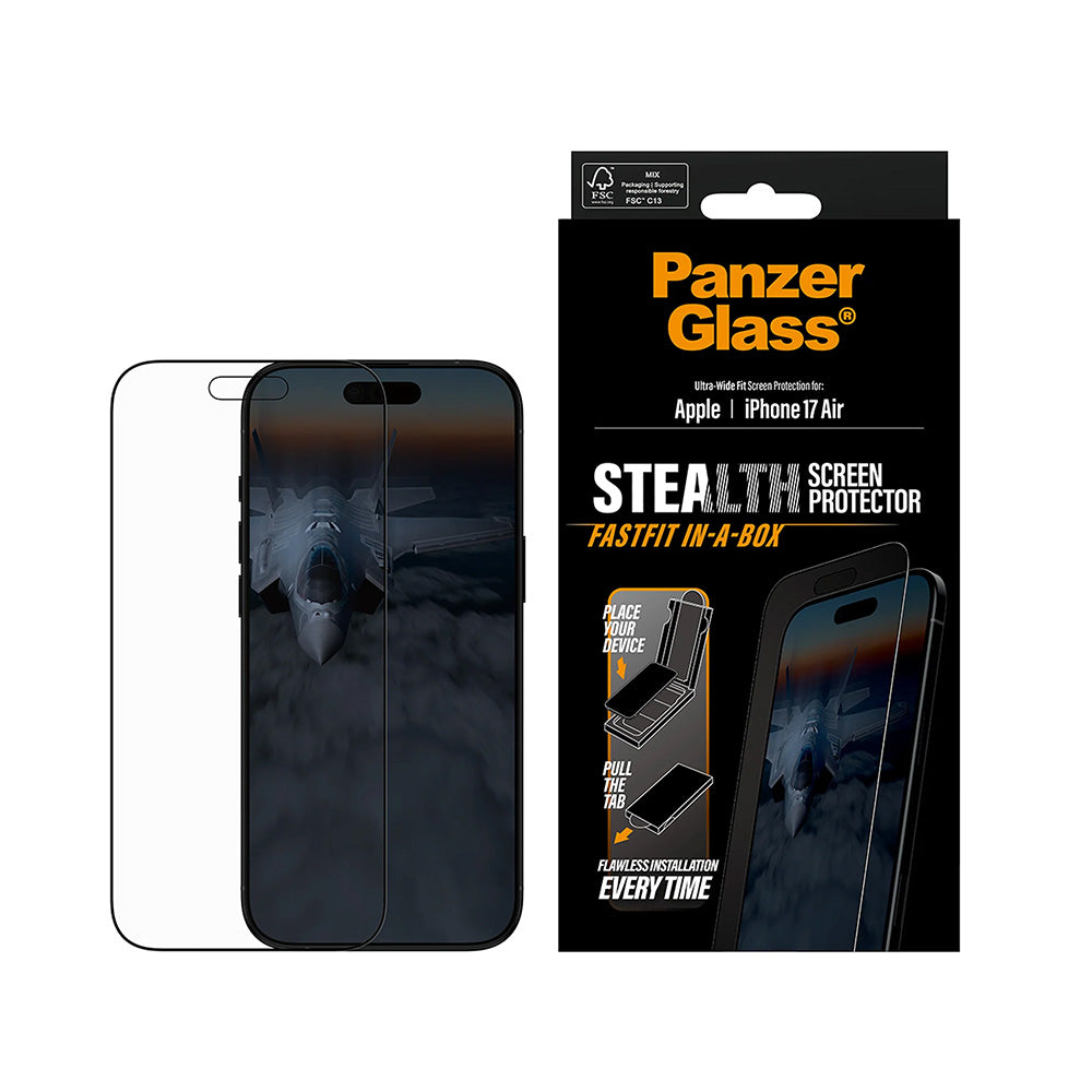 Beskyttelsesfolie PanzerGlass Ultra-Wide Fit Stealth Fastfit for Apple iPhone 17 Air, Herdet Glass, Full Lim, Svart