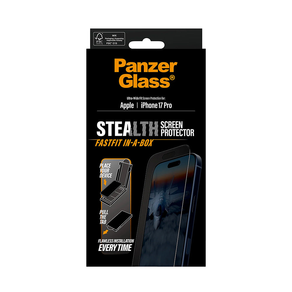 Beskyttelsesfolie PanzerGlass Ultra-Wide Fit Stealth Fastfit for Apple iPhone 17 Pro, Herdet Glass, Full Lim, Svart