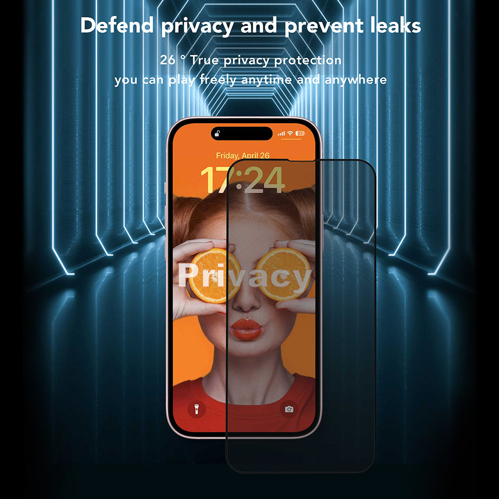 Privacy-skjermbeskyttelse Anank 2X Forsterket for Apple iPhone 16 Pro Max, Herdet glass, Full lim, 2.5D