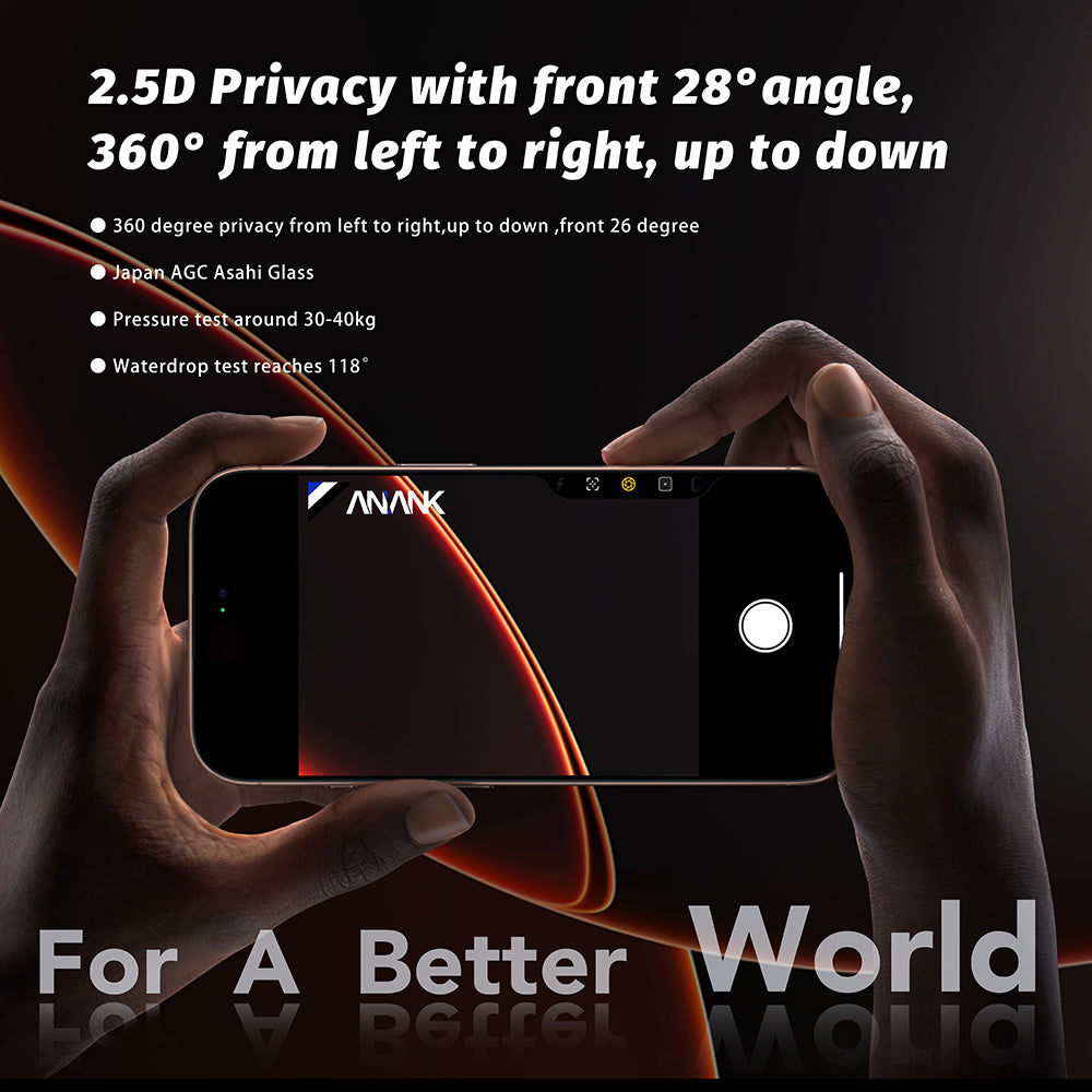 Beskyttelsesfolie for skjerm Privacy Anank 5X Reinforced 360 for Apple iPhone 17 Pro, Herdet glass, Full lim, 2.5D