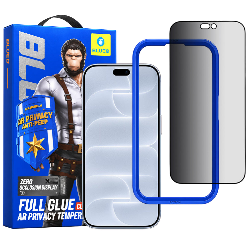 Blueo Anti Peep AR personvernsskjermbeskytter for Apple iPhone 18 Pro, herdet glass, heldekkende lim, 3D