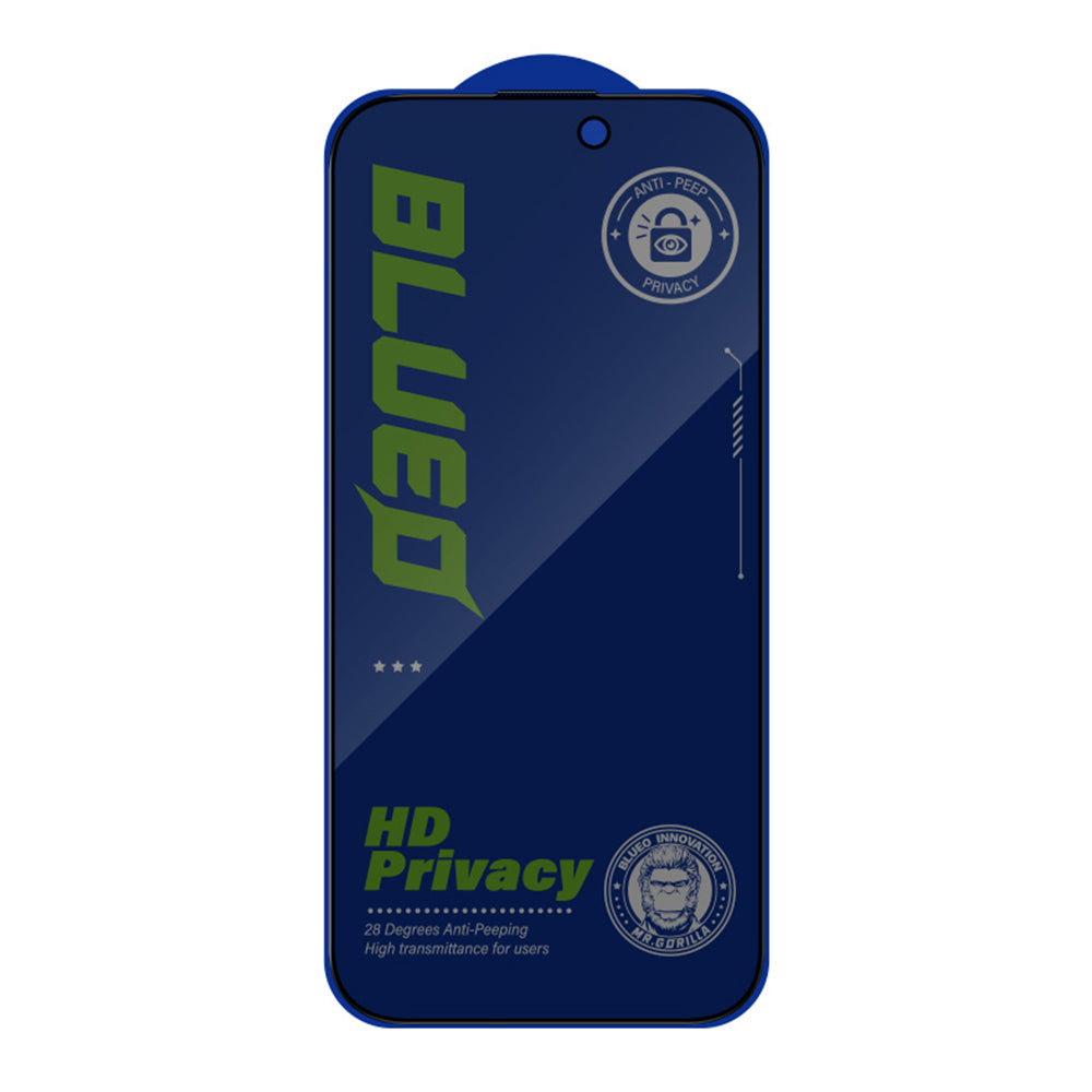 Privacy Blueo Anti-Peep skjermbeskyttelse for Apple iPhone 16 / 15, Herdet glass, Full lim