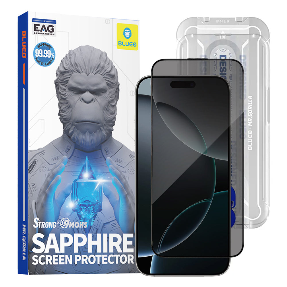 Beskyttelsesfolie Ecran Privacy Blueo Sapphire Applicator Pro for Apple iPhone 17 Pro / 17 / 16 Pro, Herdet Glass, Full Lim
