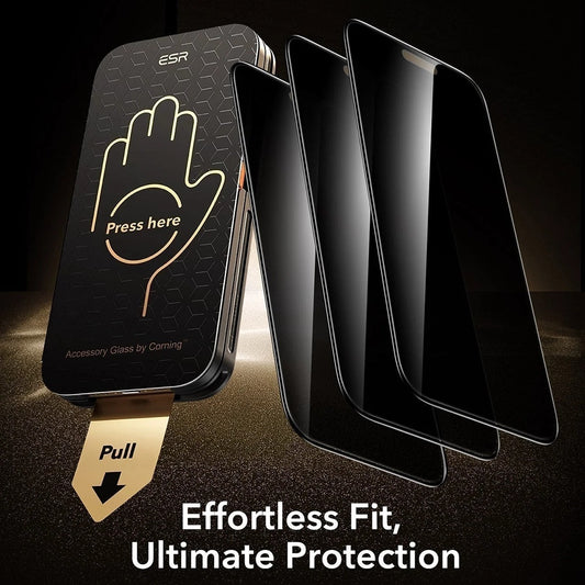 Personvernsbeskyttelsesfilm ESR Armorite Pro UltraFit for Apple iPhone 18 Pro Max, Herdet glass, Full lim, Sett med 3 stk