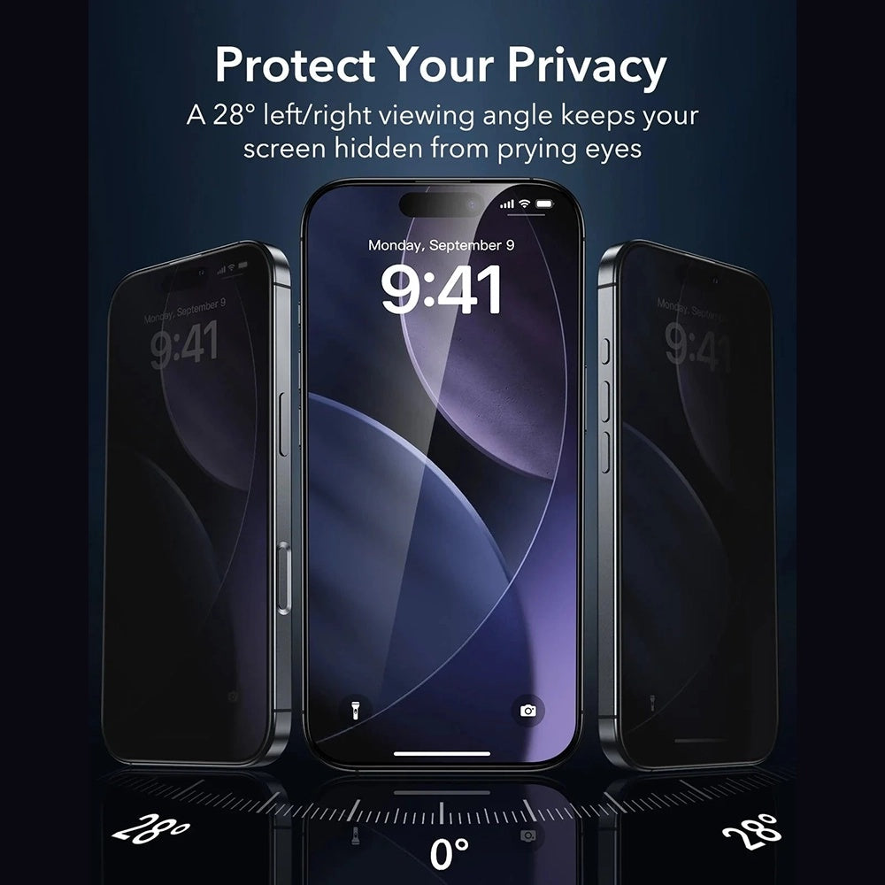 Beskyttelsesfolie Ecran Privacy ESR Armorite UltraFit for Apple iPhone 17 Pro Max, Herdet Glass, Full Lim, Sett med 3 stykker
