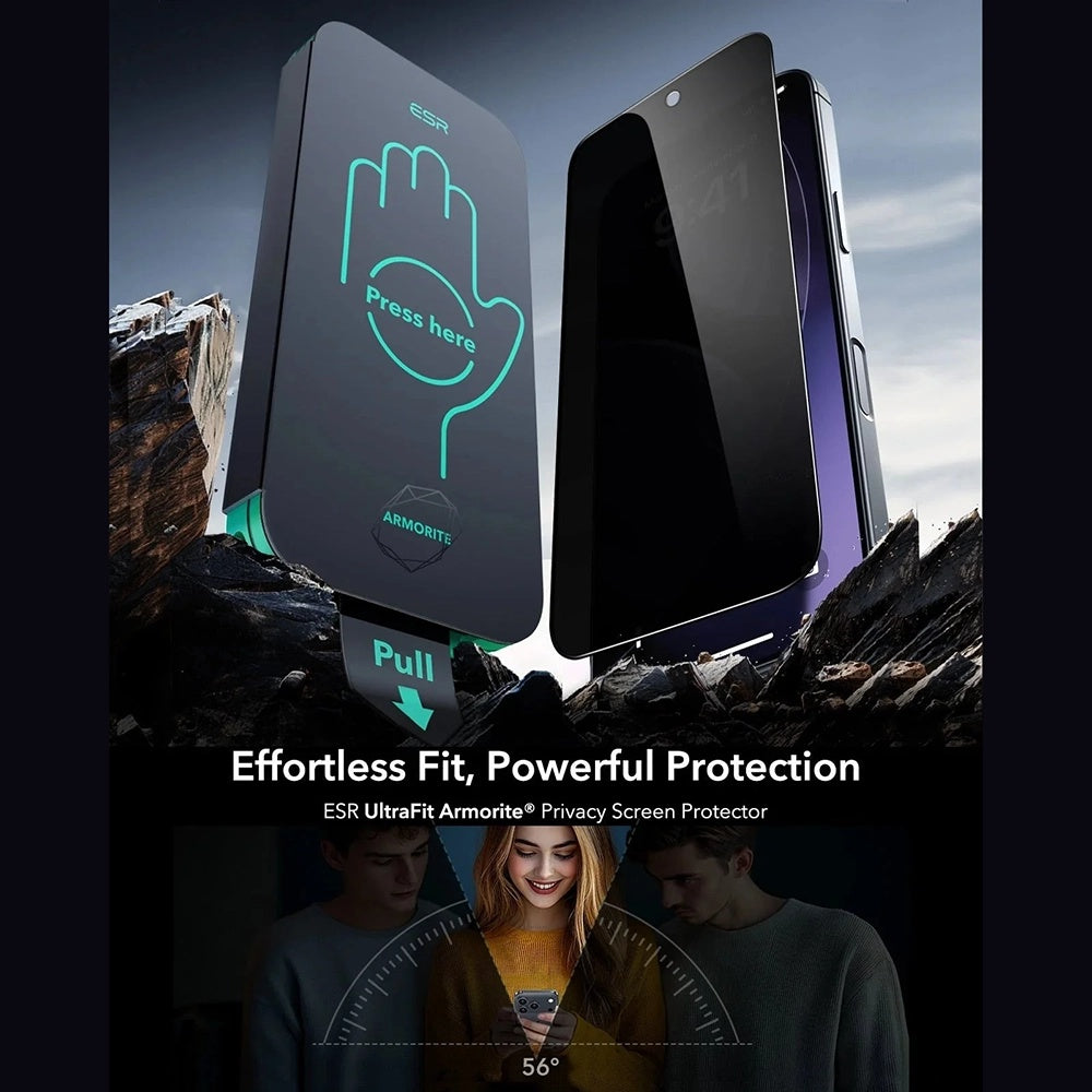 Beskyttelsesfolie Ecran Privacy ESR Armorite UltraFit for Apple iPhone 17 Pro, Herdet Glass, Full Lim, Sett med 3 stykker