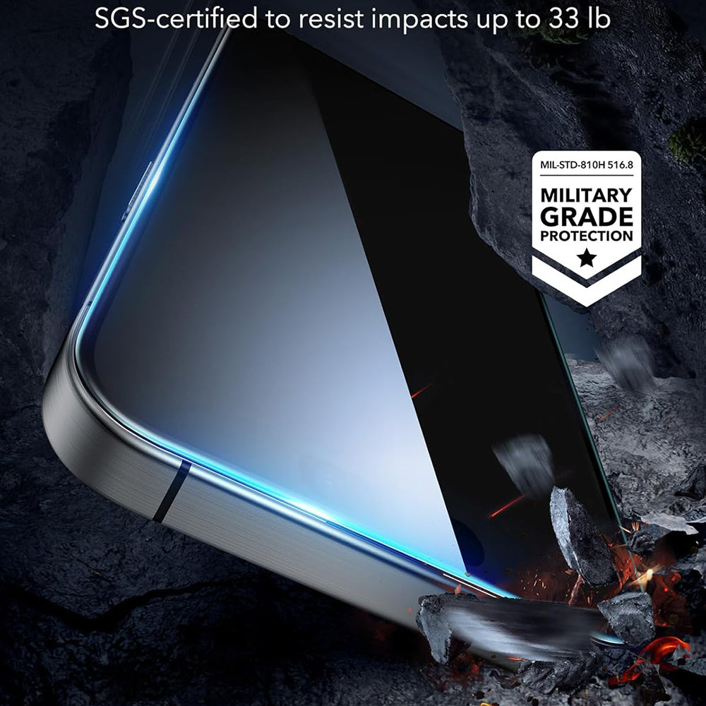 Beskyttelsesfolie Ecran Privacy ESR for Apple iPhone 17 / 16 Pro, Herdet Glass, Full Lim, Sett med 3 stykker