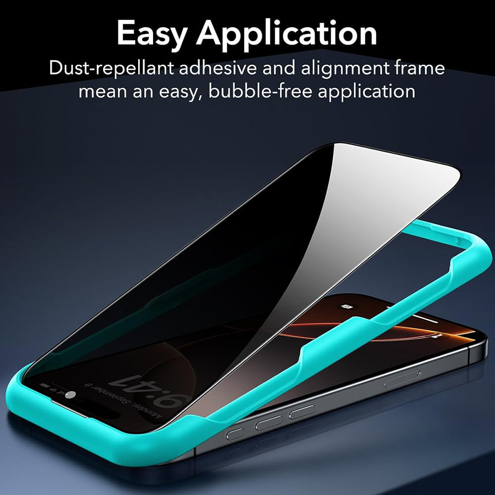 Beskyttelsesfolie Ecran Privacy ESR for Apple iPhone 17 / 16 Pro, Herdet Glass, Full Lim, Sett med 3 stykker