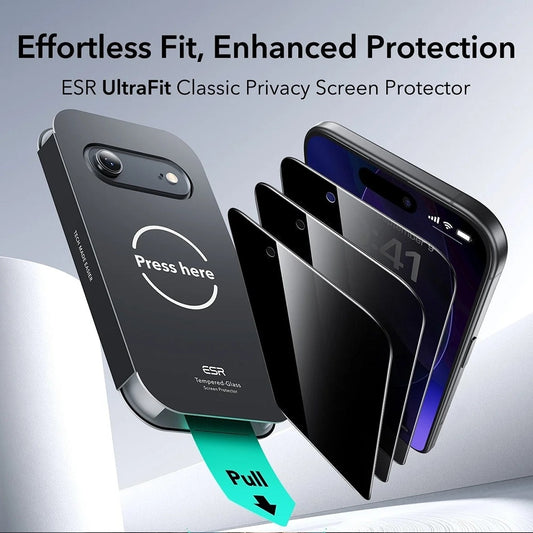 Beskyttelsesfolie Ecran Privacy ESR UltraFit for Apple iPhone 17 Air, Herdet Glass, Full Lim, Sett med 3 stykker