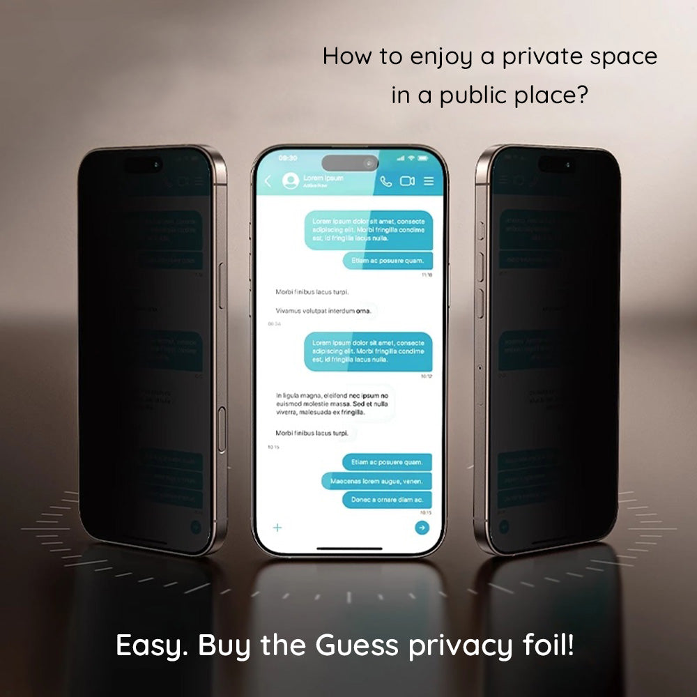 Beskyttelsesfilm Privacy Guess for Apple iPhone 16 Pro Max, Herdet glass, Full lim, 2.5D