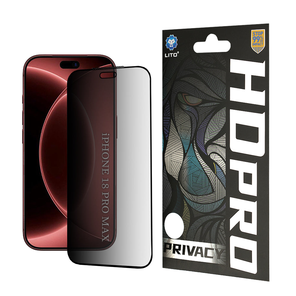 Personvernsbeskyttelsesfilm Lito HD Pro for Apple iPhone 18 Pro Max, Herdet glass, Full lim