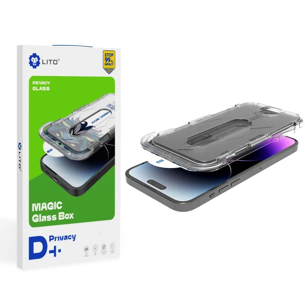 Skjermbeskyttelsesfilm Privacy Lito Magic Glass Box D+ Tools for Apple iPhone 16, Herdet glass, Full lim