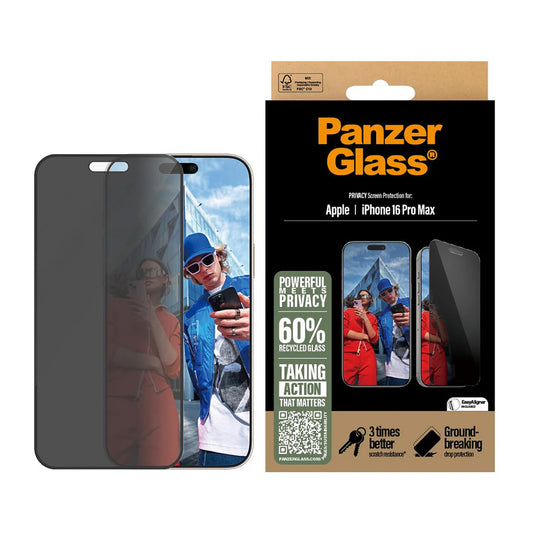 Beskyttelsesfolie Skjerm Privacy PanzerGlass Ultra-Wide Fit EasyAligner for Apple iPhone 16 Pro Max, Herdet Glass, Full Lim
