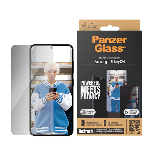 Beskyttelsesfolie Skjerm Privacy PanzerGlass Ultra-Wide Fit EasyAligner for Samsung Galaxy S24 S921, Herdet Glass, Full Lim