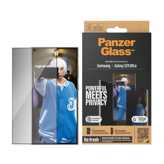 Beskyttelsesfolie Privacy PanzerGlass Ultra-Wide Fit EasyAligner for Samsung Galaxy S24 Ultra S928, Herdet Glass, Full Lim