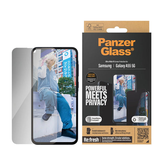Beskyttelsesfolie Privacy PanzerGlass Ultra-Wide Fit for Samsung Galaxy A55 5G A556, Herdet Glass, Full Lim