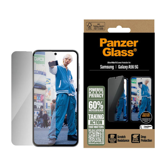 Beskyttelsesfolie Skjerm Privacy PanzerGlass Ultra-Wide Fit for Samsung Galaxy A56 A566, Herdet Glass, Full Lim