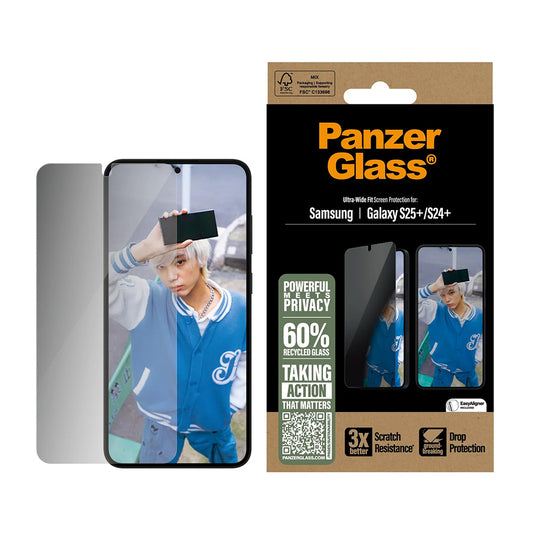 Beskyttelsesfolie Privacy PanzerGlass Ultra-Wide Fit for Samsung Galaxy S25+ S936 / S24+ S926, Herdet Glass, Full Lim