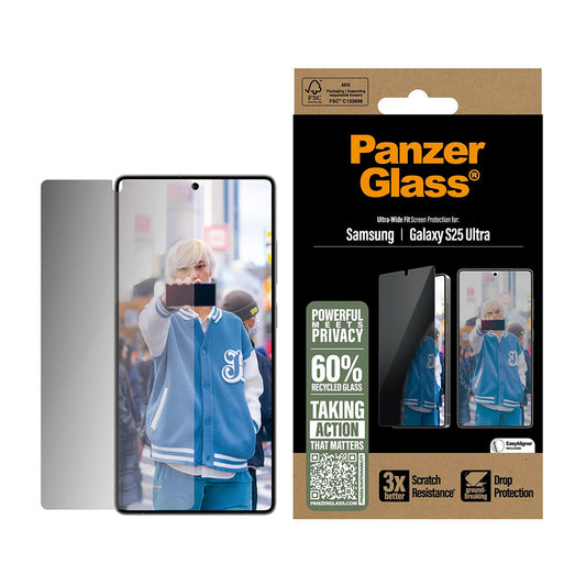 Beskyttelsesfolie Privacy PanzerGlass Ultra-Wide Fit for Samsung Galaxy S25 Ultra S938, Herdet Glass, Full Lim