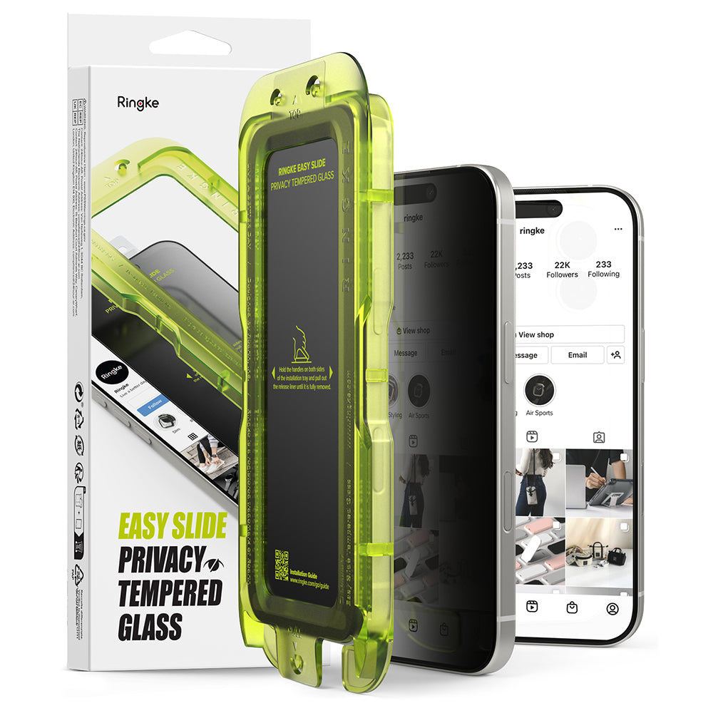 Privacy-skjermbeskyttelse Ringke Easy Slide for Apple iPhone 18 Pro Max / 17 Pro Max, Herdet glass, Full lim, Sett med 2 stk