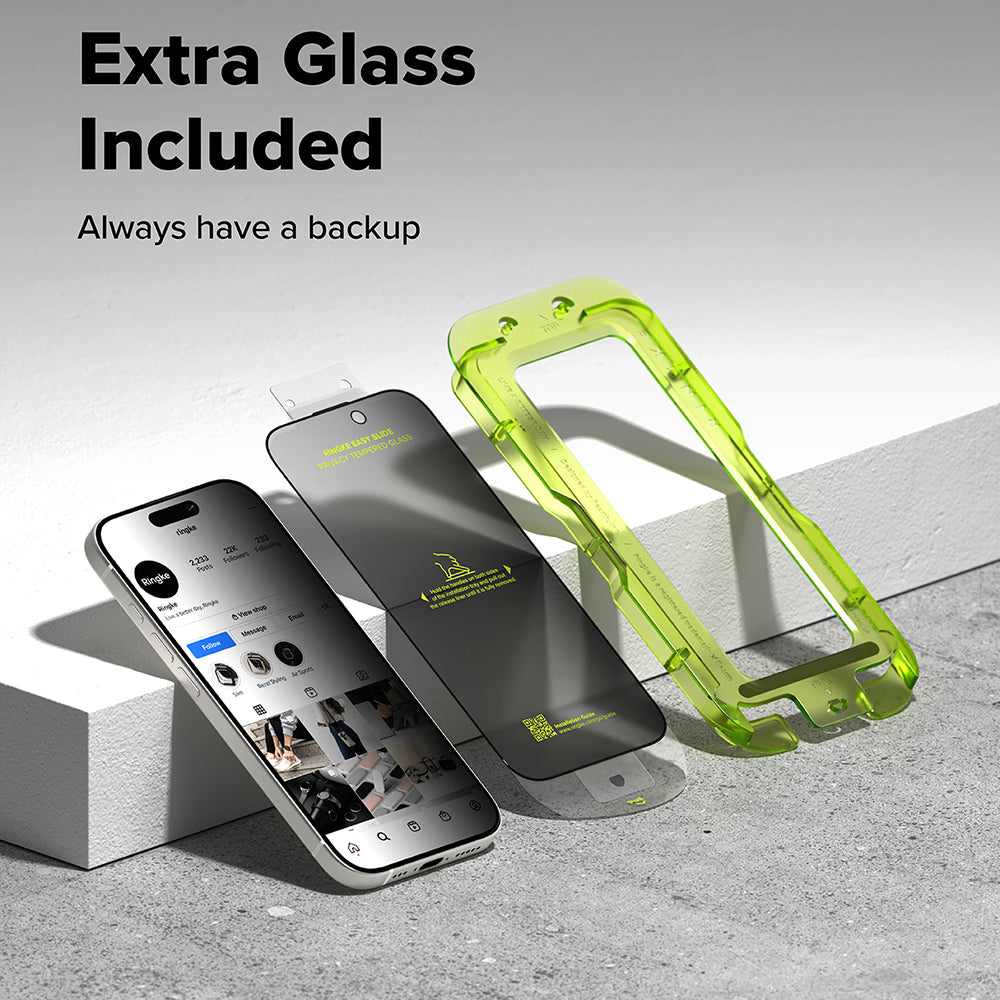 Privacy-skjermbeskyttelse Ringke Easy Slide for Apple iPhone 18 Pro Max / 17 Pro Max, Herdet glass, Full lim, Sett med 2 stk