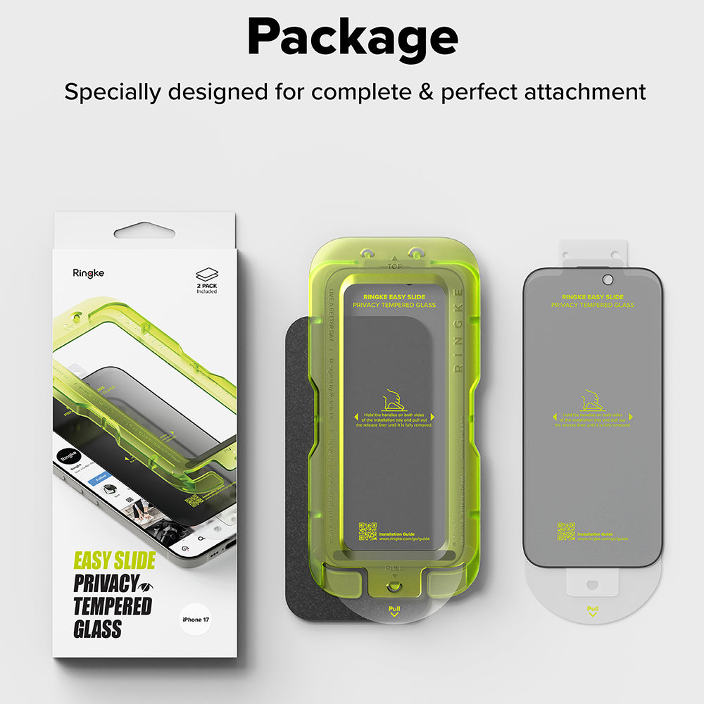 Privacy-skjermbeskyttelse Ringke Easy Slide for Apple iPhone 18 Pro Max / 17 Pro Max, Herdet glass, Full lim, Sett med 2 stk