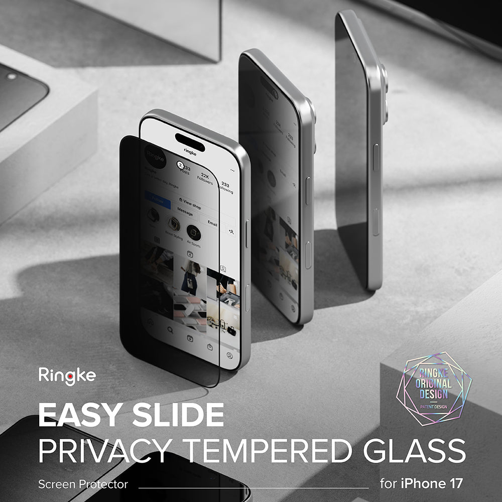 Privacy-skjermbeskyttelse Ringke Easy Slide for Apple iPhone 17, Herdet glass, Full lim, Sett med 2 stk
