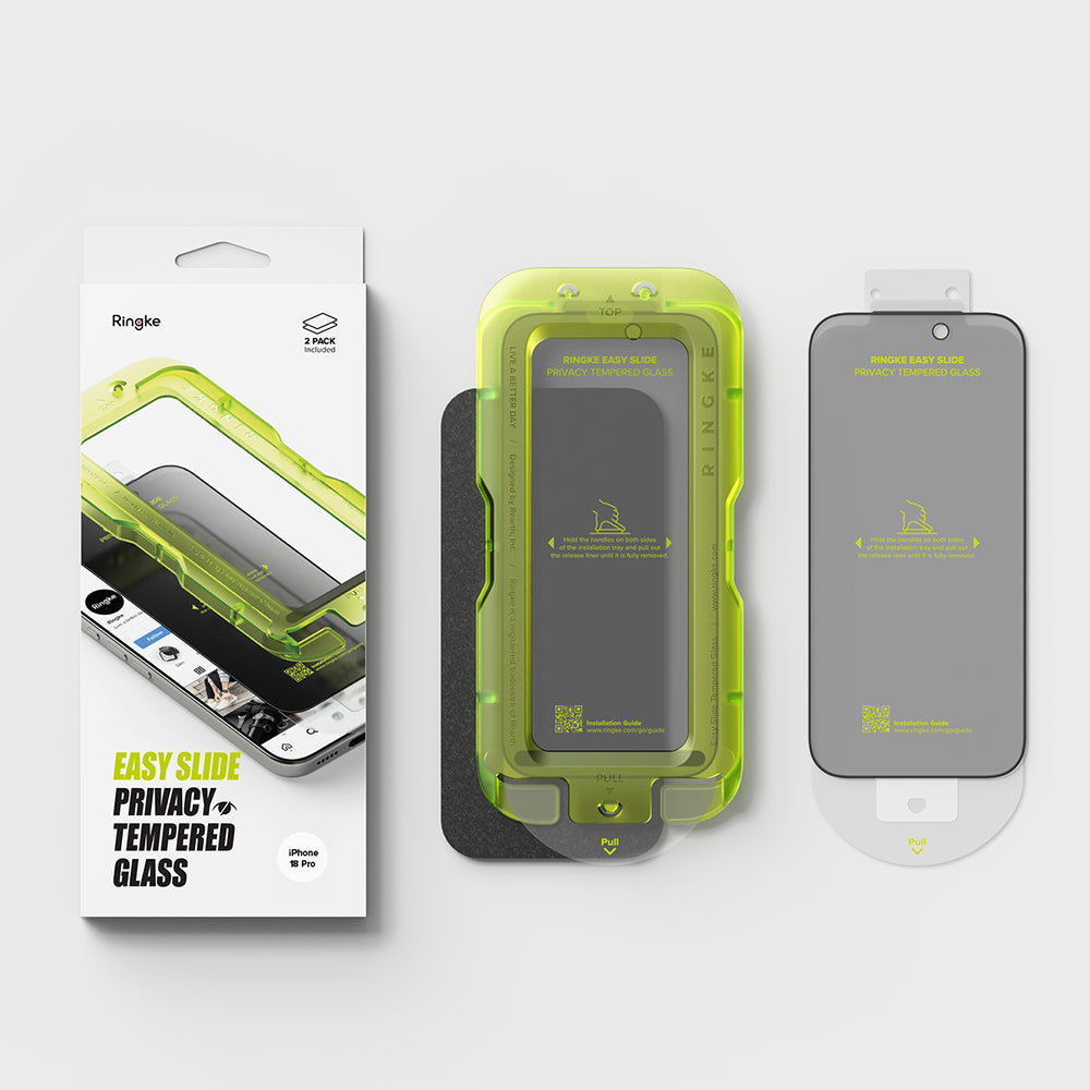Privacy-skjermbeskyttelse Ringke Easy Slide for Apple iPhone 18 Pro Max, Herdet glass, Full lim, Sett med 2 stk