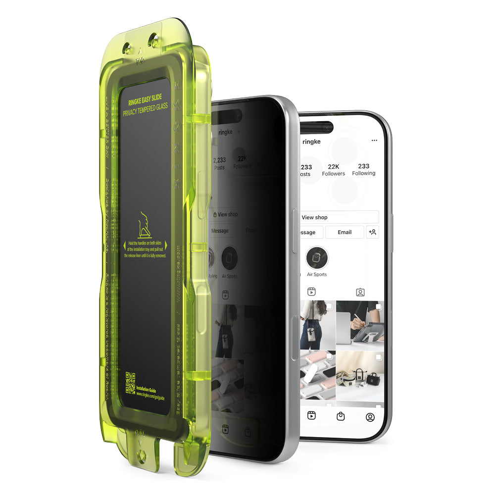 Privacy-skjermbeskyttelse Ringke Easy Slide for Apple iPhone 18 Pro, Herdet glass, Full lim, Sett med 2 stk