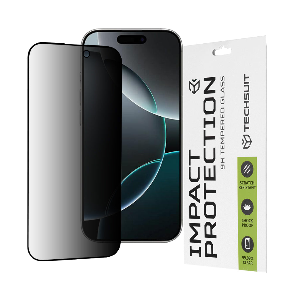 Beskyttelsesfolie Privacy Techsuit for Apple iPhone 16 Pro, Herdet glass, Full lim, 111D