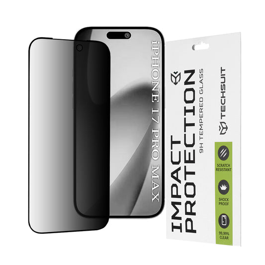 Beskyttelsesfolie Privacy Techsuit for Apple iPhone 17 Pro Max, Herdet Glass, Full Glue, 111D