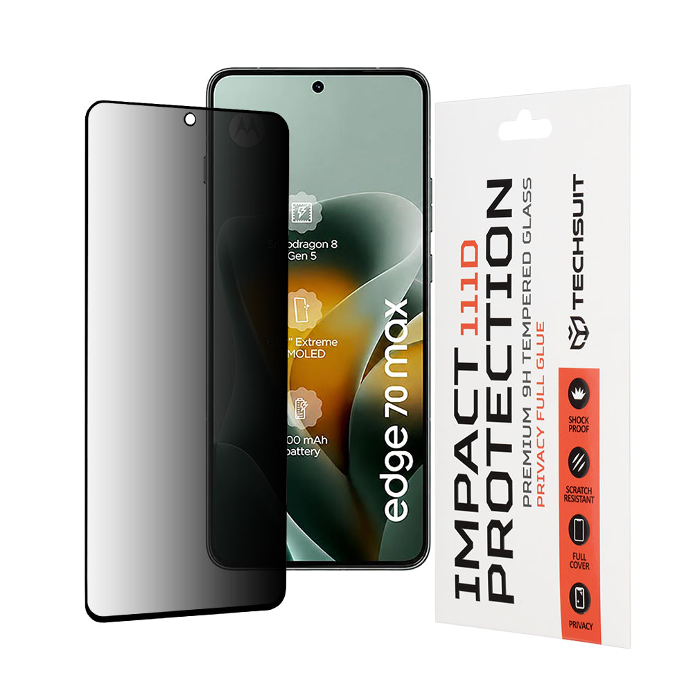 Privacy Techsuit skjermbeskyttelse for Motorola Edge 70 Max, Herdet glass, Full lim, 111D
