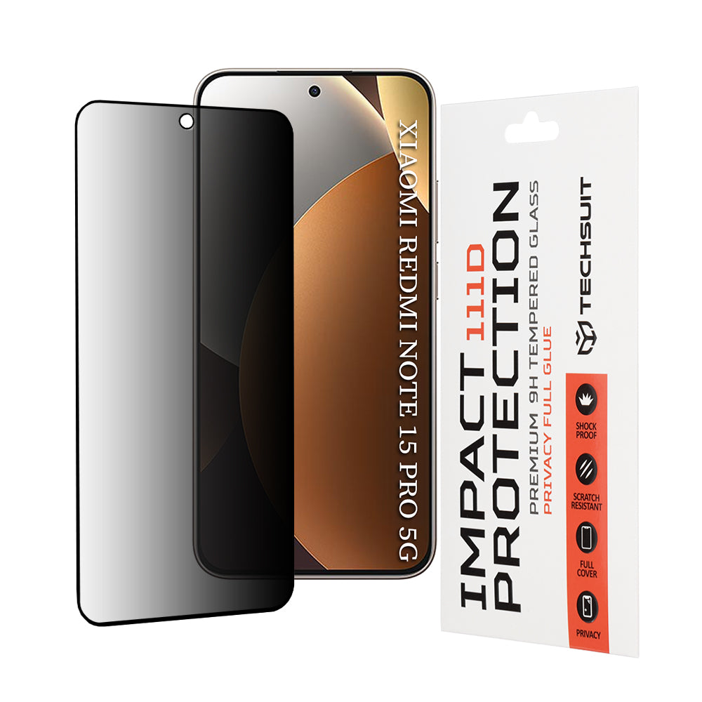 Skjermbeskyttelsesfolie Privacy Techsuit for Xiaomi Redmi Note 15 Pro 5G, Herdet glass, Full lim, 111D