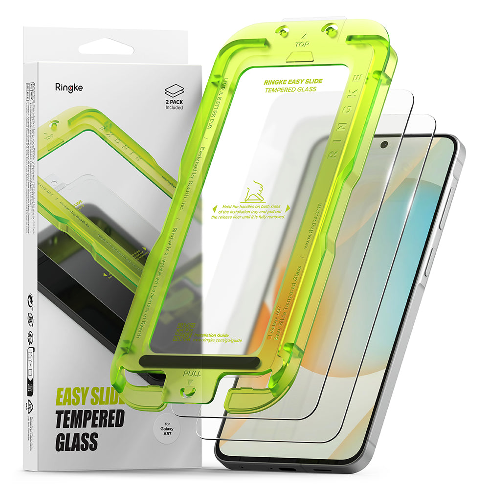 Skjermbeskytter Ringke Easy Slide for Samsung Galaxy A57 5G, Herdet glass, Full lim, Sett med 2 stykker