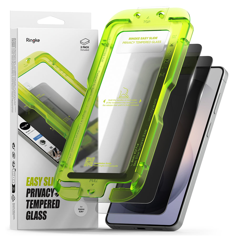 Skjermbeskytter Ringke Easy Slide for Samsung Galaxy S26 Plus S947, Herdet glass, Full lim, Sett med 2 stykker, Svart