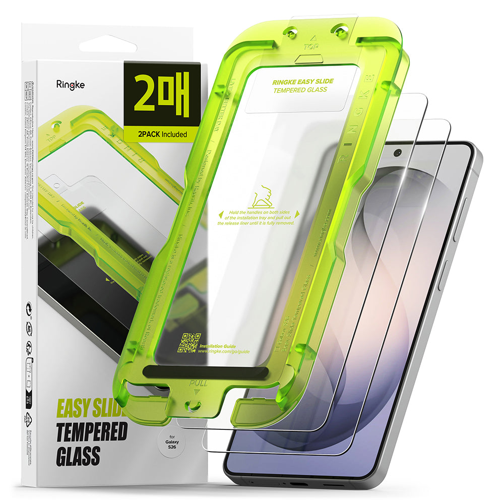 Skjermbeskytter Ringke Easy Slide for Samsung Galaxy S26 S942, Herdet glass, Full lim, Sett med 2 stykker