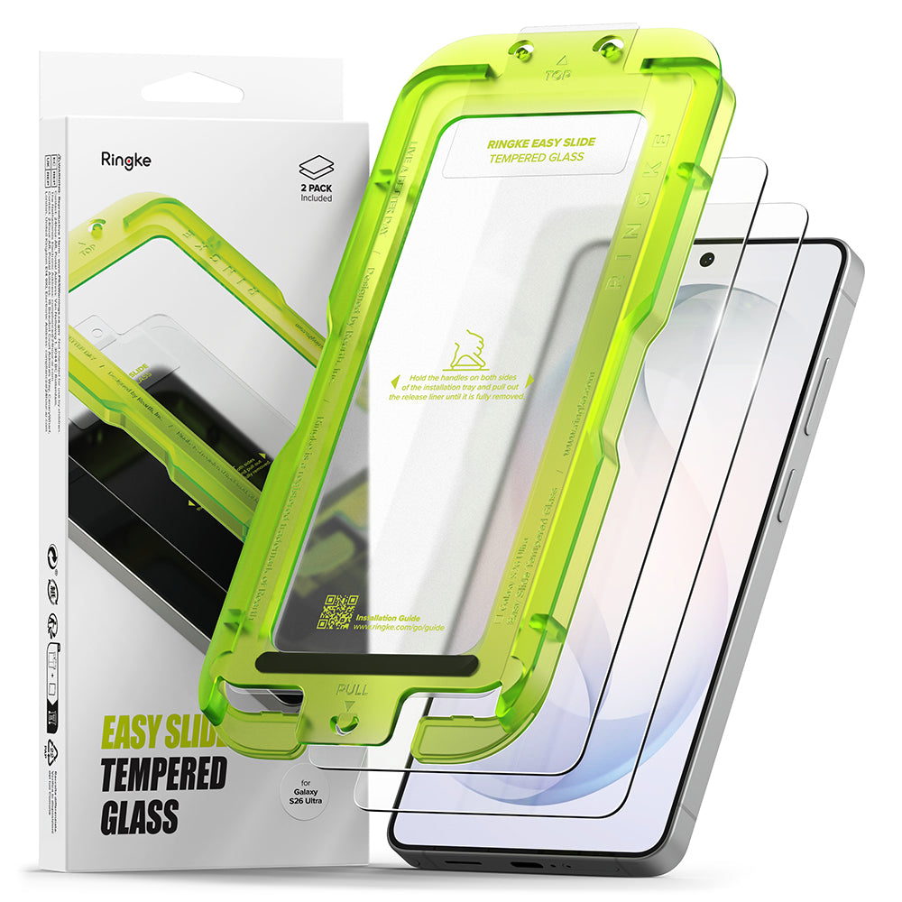Skjermbeskytter Ringke Easy Slide for Samsung Galaxy S26 Ultra S948, Herdet glass, Full lim, Sett med 2 stykker