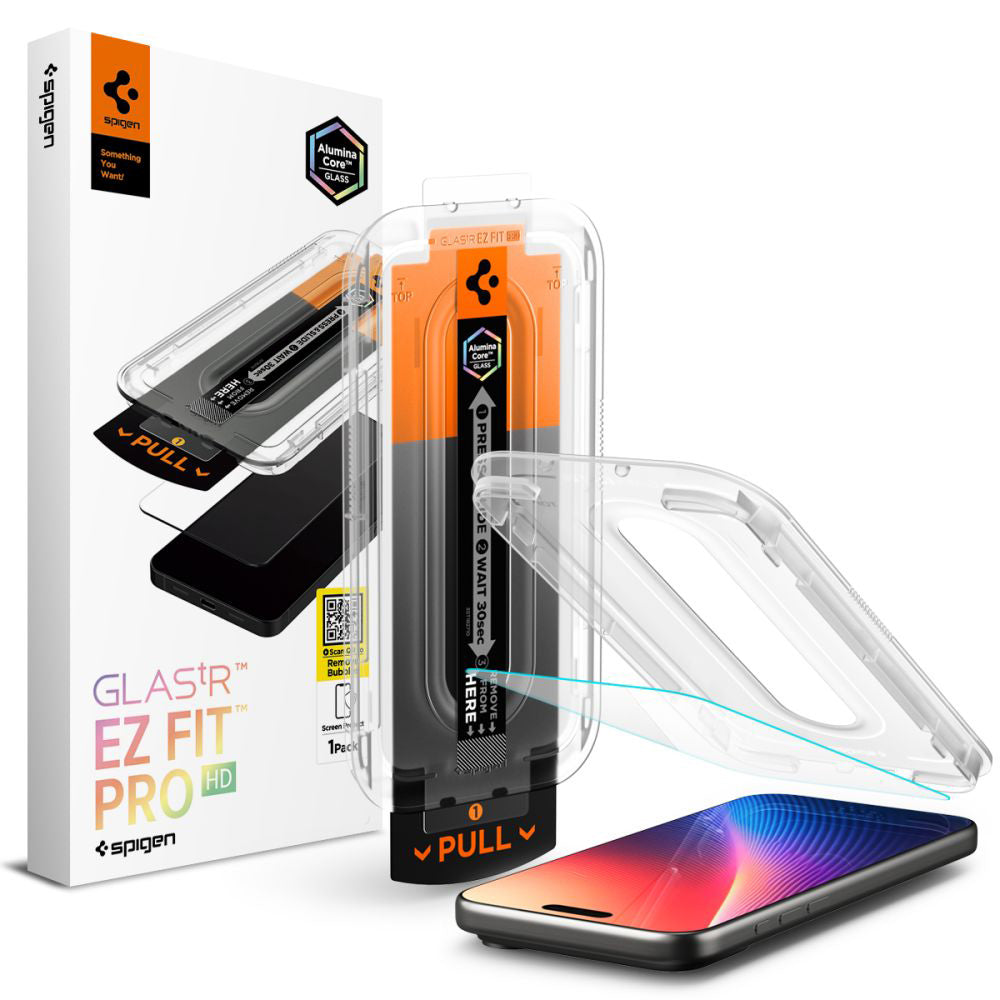 Skjermbeskyttelsesfolie Spigen GlastR EZ FIT Pro for Apple iPhone 17 Pro / 17 / 16 Pro, Herdet Glass, Full Lim