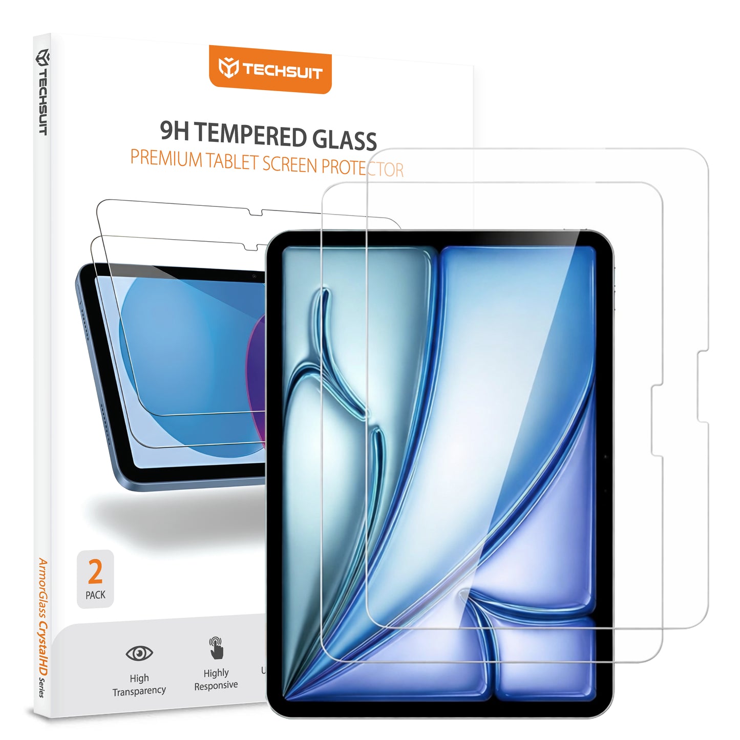 Techsuit ArmorGlass CrystalHD skjermbeskyttelse for Apple iPad Air 11 (2026) / Air 11 (2025), Herdet glass, Full lim, Sett med 2 stk